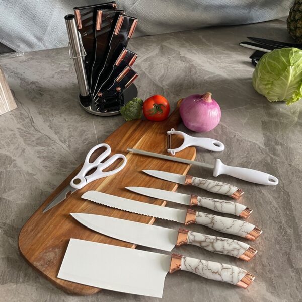 Ensemble de Couteaux de Cuisine Premium « Aurora » – Bloc Rotatif 9 Pièces | Friday Store – Image 4