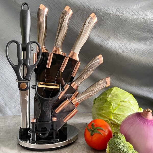 Ensemble de Couteaux de Cuisine Premium « Aurora » – Bloc Rotatif 9 Pièces | Friday Store – Image 5