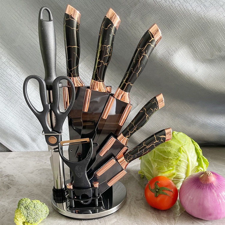 Ensemble de Couteaux de Cuisine Premium « Aurora » – Bloc Rotatif 9 Pièces | Friday Store