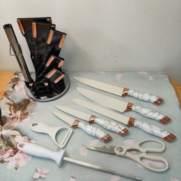 Ensemble de Couteaux de Cuisine Premium « Aurora » – Bloc Rotatif 9 Pièces | Friday Store – Image 6