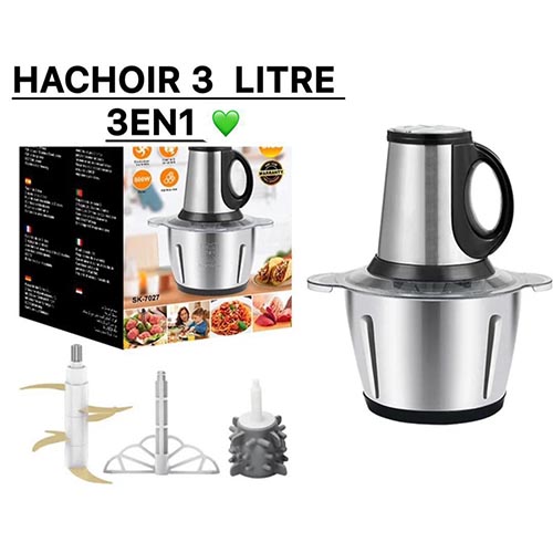 Hachoir Électrique 3 L 3 en 1 – Robot Multifonction Inox Puissant | FRIDAY STORE