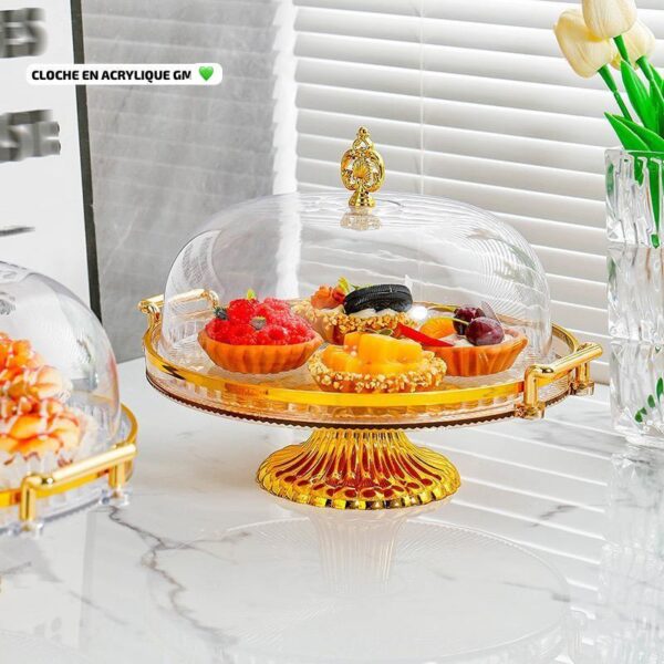 Présentoir à Gâteau Doré avec Cloche Transparente – Plateau & Stand de Gâteau Friday Store – Image 4