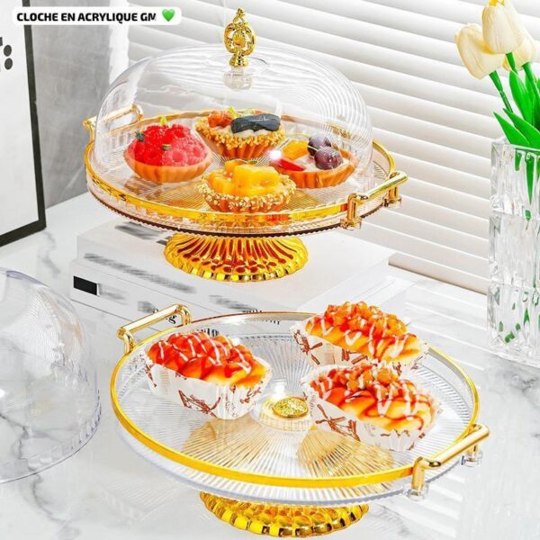 Présentoir à Gâteau Doré avec Cloche Transparente – Plateau & Stand de Gâteau Friday Store – Image 2