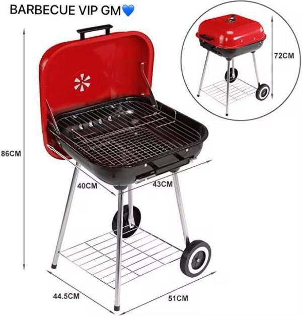 Barbecue Charbon Portable avec Couvercle Rouge • Grillade Outdoor & Brasero Friday Store – Image 2