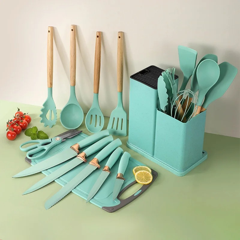 Set d’Ustensiles de Cuisine 19 Pièces + Bloc Couteaux & Planche – Friday Store