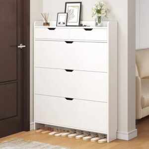 Meuble à Chaussures 5 Tiroirs Blanc – Rangement Gain de Place pour Entrée et Couloir | Friday Store