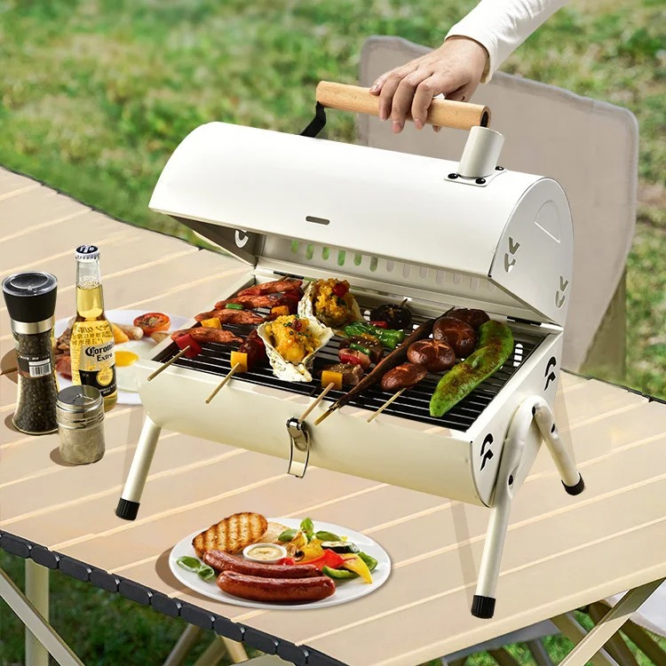 Barbecue Portable de Table Blanc • Grill Nomade avec Poignée Bois – Friday Store