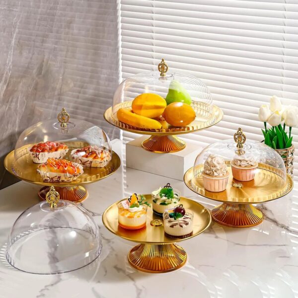 Présentoir à Gâteau Doré avec Cloche Transparente – Plateau & Stand de Gâteau Friday Store – Image 9