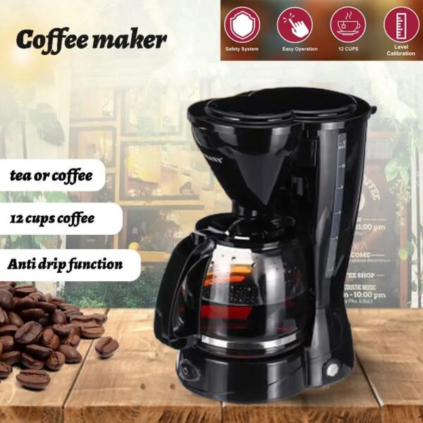 Cafetière filtre électrique 800 W – 1,5 L (12 tasses) – Design noir – Friday Store – Image 3