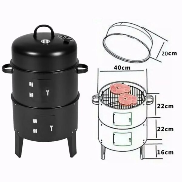 Barbecue Vertical Charbon 3 Niveaux – Smoker & Gril Multifonction pour Viandes, Poissons & Légumes – Image 3