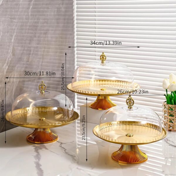Présentoir à Gâteau Doré avec Cloche Transparente – Plateau & Stand de Gâteau Friday Store – Image 6