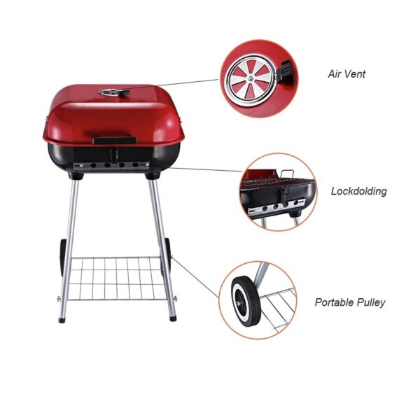 Barbecue Charbon Portable avec Couvercle Rouge • Grillade Outdoor & Brasero Friday Store – Image 4