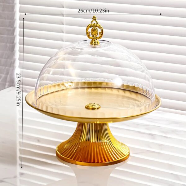Présentoir à Gâteau Doré avec Cloche Transparente – Plateau & Stand de Gâteau Friday Store – Image 3