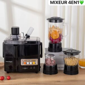 Mixeur 4 en 1  – Blender, Extracteur de Jus, Hachoir & Moulin Multifonction