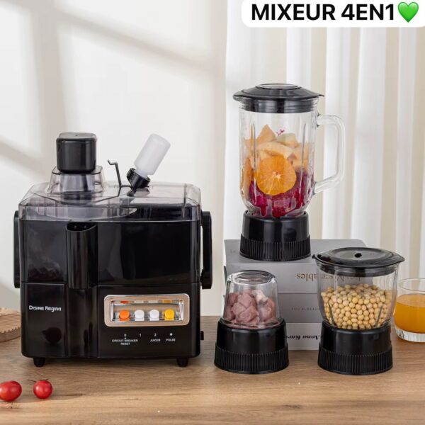 Mixeur 4 en 1  – Blender, Extracteur de Jus, Hachoir & Moulin Multifonction