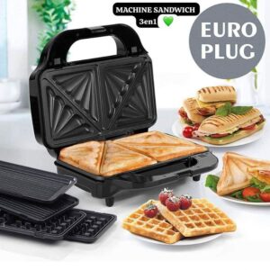Machine à Sandwich Électrique 3 en 1 – Panini, Gaufres & Grill
