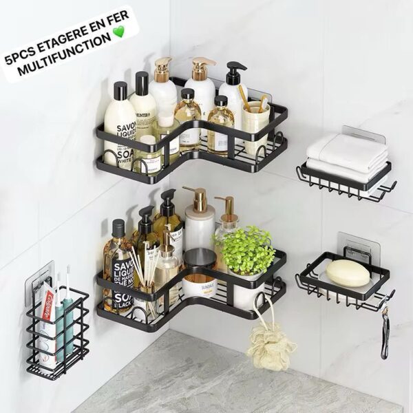 Étagères Murales en Fer 5PCS – Rangement Multifonction pour Salle de Bain et Cuisine | FRIDAY STORE