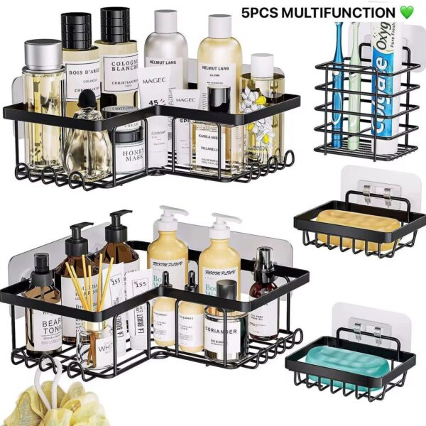Étagères Murales en Fer 5PCS – Rangement Multifonction pour Salle de Bain et Cuisine | FRIDAY STORE – Image 2