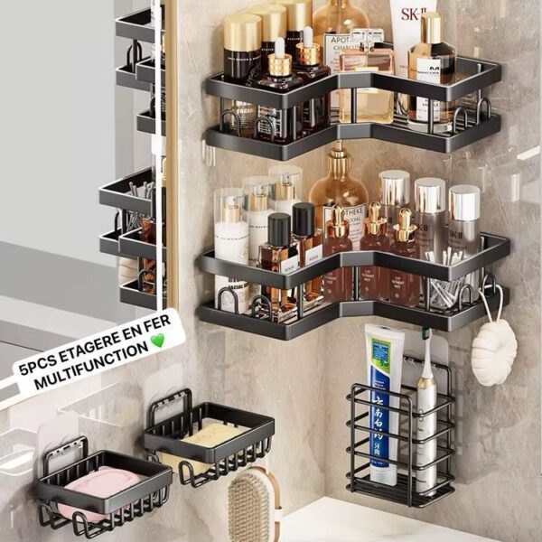 Étagères Murales en Fer 5PCS – Rangement Multifonction pour Salle de Bain et Cuisine | FRIDAY STORE – Image 3