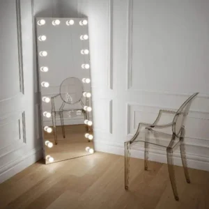 Miroir Hollywood sur Pied "Iconic Glow" – Grand Format avec Ampoules LED